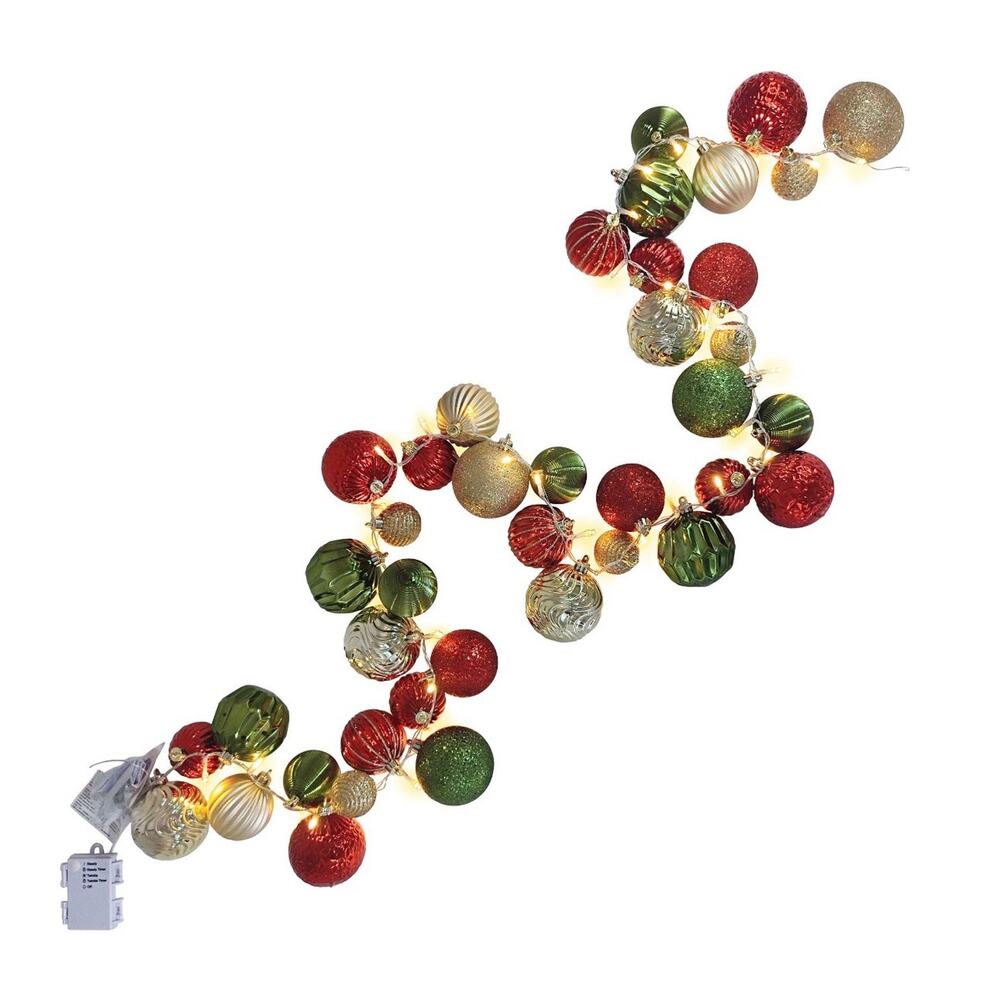 2-6” PreLit Ornament Red Garland w/ LED Lights